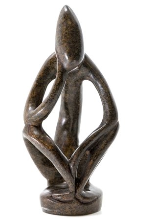 Stenen beeld denker abstract 1 denkend persoon, 13 cm hoog, bruin