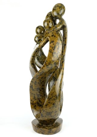 Speksteen beeld familie 5 personen | 65 cm hoog | bruin, leopard