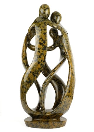 Speksteen beeld familie 5 personen | 65 cm hoog | bruin, leopard