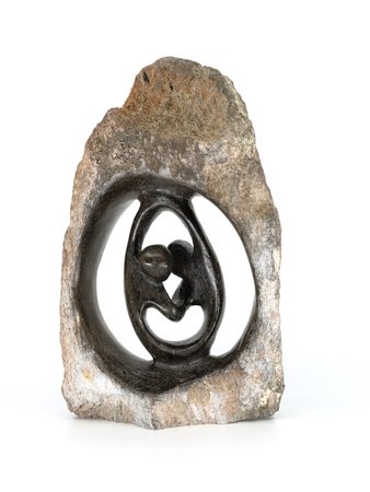 Stenen beeld ruwe lover familie 2 personen, 16 cm hoog, zwart