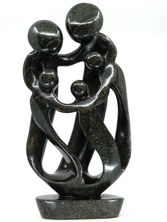 Speksteen beeld familie 5 personen | 47 cm hoog | zwart