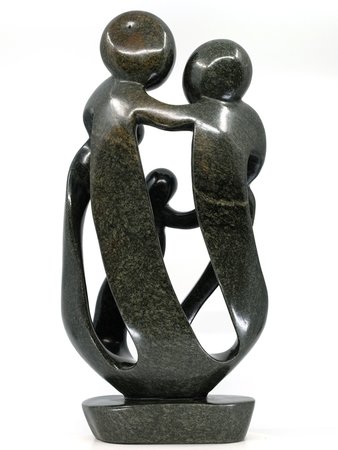 Speksteen beeld familie 5 personen | 47 cm hoog | zwart