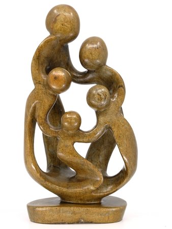 Speksteen beeld familie 5 personen | 29 cm hoog | bruin