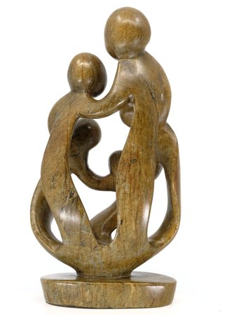 Speksteen beeld familie 5 personen | 29 cm hoog | bruin
