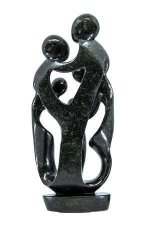 Statue en pierre de savon famille 5 personnes | 35 cm de haut | noir