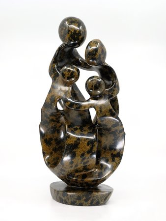 Speksteen beeld familie 4 personen | 47 cm hoog | bruin, leopard