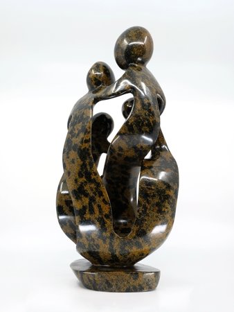 Speksteen beeld familie 4 personen | 47 cm hoog | bruin, leopard