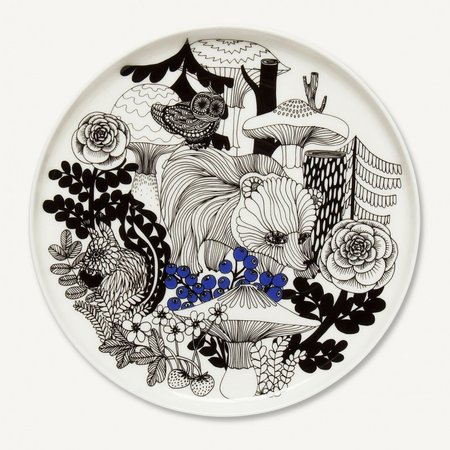 Marimekko servies Oiva klein bord wit/zwart 100 years Finland 20 cm 068605-195