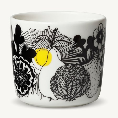 Marimekko servies Oiva koffiekop wit/zwart/geel 100 years Finland 2 dl 068439-093