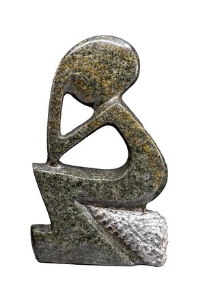 Stenen beeld denker zittend abstract 1 persoon, 14 cm hoog, groen