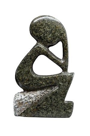 Stenen beeld denker zittend abstract 1 persoon, 14 cm hoog, groen