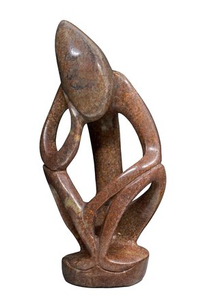 Stenen beeld denker abstract 1 denkend persoon, 19 cm hoog, bruin