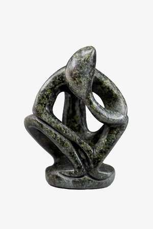 Stenen beeld denker abstract 1 denkend persoon, 8 cm hoog, groen