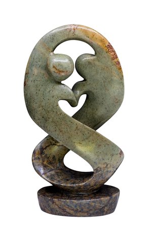 Stenen beeld twisted lover familie twee personen 25 cm hoog, groen