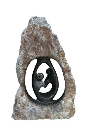Stenen beeld ruwe lover familie 2 personen, 18 cm hoog, zwart