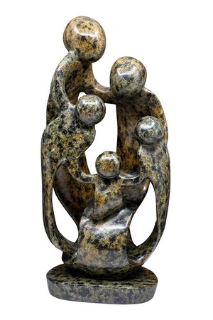Speksteen beeld familie 5 personen | 41 cm hoog | groen