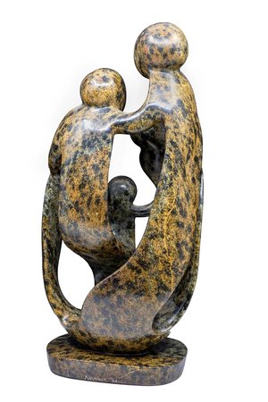 Speksteen beeld familie 5 personen | 41 cm hoog | groen