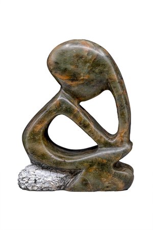 Speksteen beeld denker zittend abstract 1 persoon | 8 cm hoog | groen