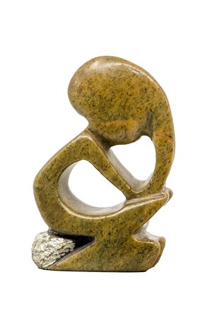 Speksteen beeld denker zittend abstract 1 persoon | 12 cm hoog | bruin