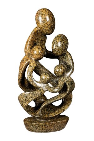 Speksteen beeld familie 5 personen | 36 cm hoog | bruin