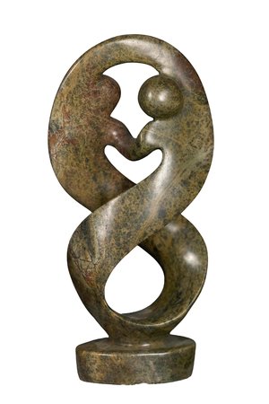 Stenen beeld twisted familie lover twee personen | 26 cm hoog | bruin
