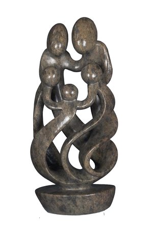Speksteen beeld familie 5 personen | 30 cm hoog | bruin