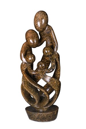 Speksteen beeld familie 5 personen | 65 cm hoog | bruin
