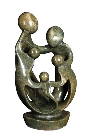 Speksteen beeld familie 5 personen | 33 cm hoog | groen