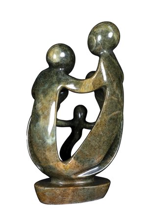 Speksteen beeld familie 5 personen | 33 cm hoog | groen