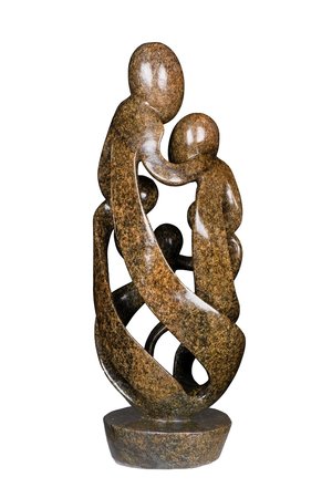 Speksteen beeld familie 5 personen | 65 cm hoog | bruin