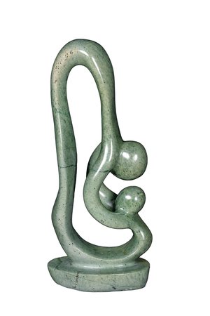 Stenen beeld moeder en kind | 26 cm hoog | groen