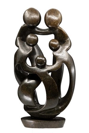 Speksteen beeld familie 5 personen | 41 cm hoog | bruin