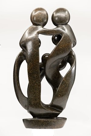 Speksteen beeld familie 5 personen | 41 cm hoog | bruin