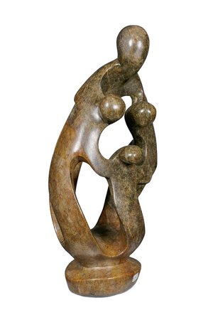Speksteen beeld familie 4 personen | 18 cm hoog | bruin, grijs