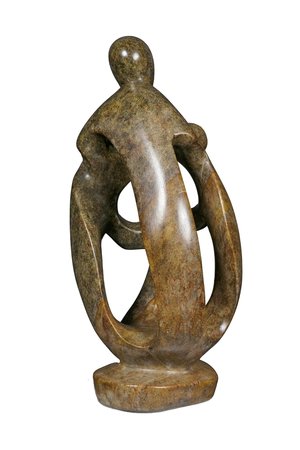 Speksteen beeld familie 4 personen | 18 cm hoog | bruin, grijs