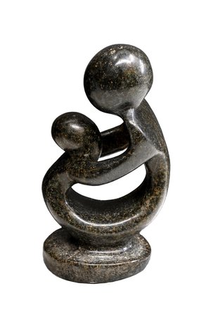 Speksteen beeld moeder en kind | 12 cm hoog | zwart