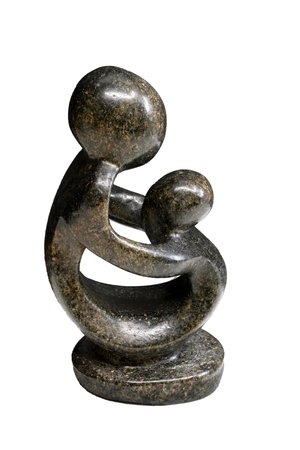 Speksteen beeld moeder en kind | 12 cm hoog | zwart