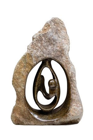 Speksteen beeld ruwe lover familie 2 personen | 17 cm hoog | bruin