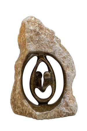 Speksteen beeld ruwe lover familie 2 personen | 17 cm hoog | bruin