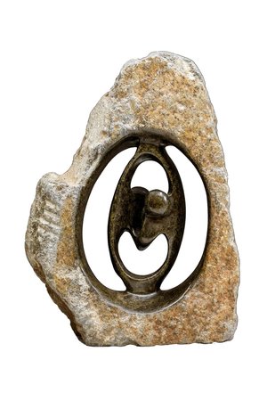 Speksteen beeld ruwe lover familie 2 personen | 16 cm hoog | bruin