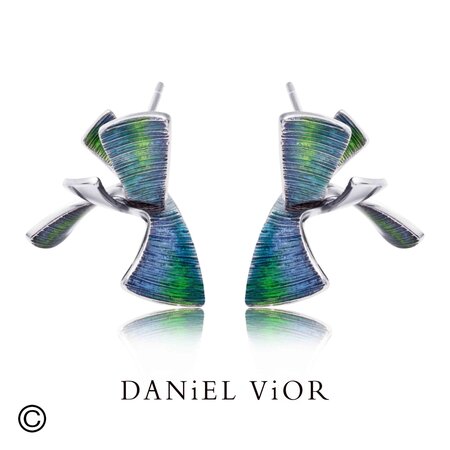 Daniel Vior Zilveren Oorbellen Alga Blauw/Groen