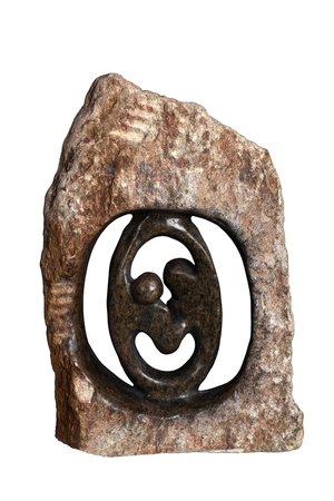 Speksteen beeld ruwe lover familie 2 personen | 17 cm hoog | bruin