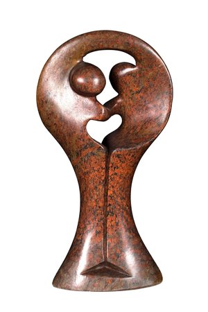 Speksteen beeld twee personen standing lover | 19 cm hoog | bruin
