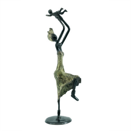 Bronzen beeld 1 kind met moeder | 27 cm hoog | groen